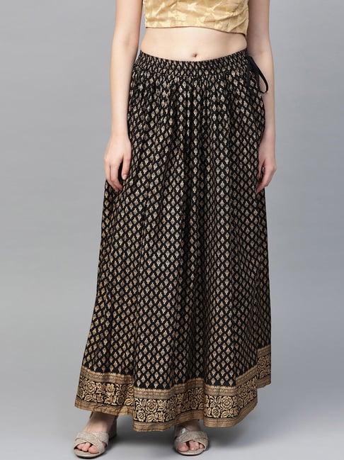 varanga black cotton printed skirt