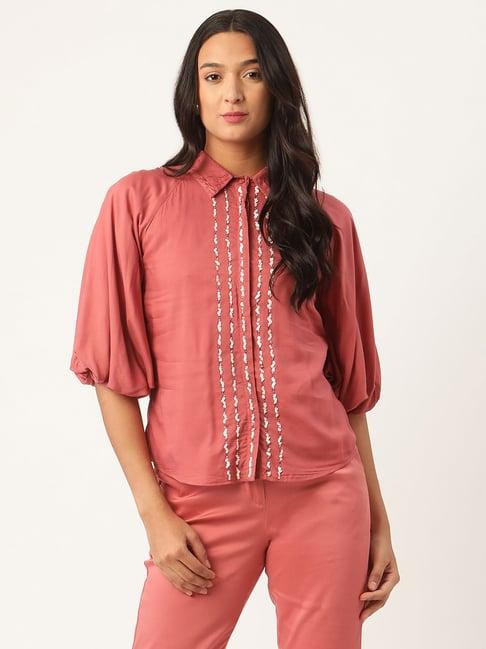 rooted dusty cedar embellished shirt