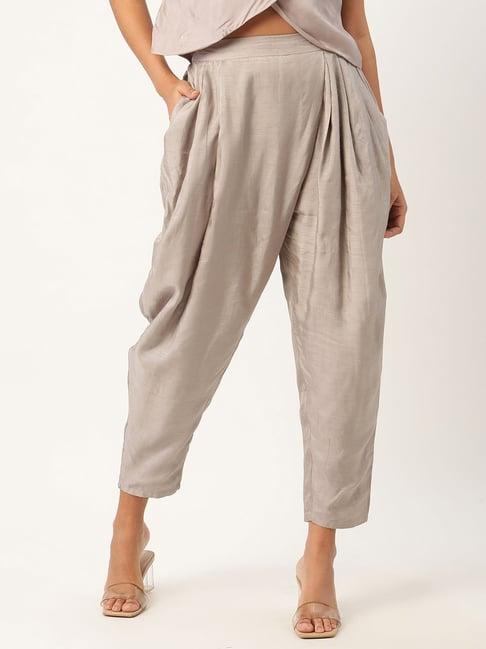 rooted ash grey mid rise trousers