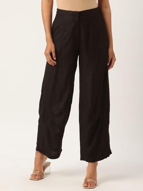 rooted black mid rise trousers