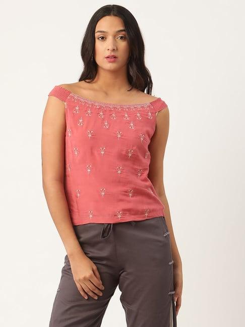 rooted dusty cedar embroidered top