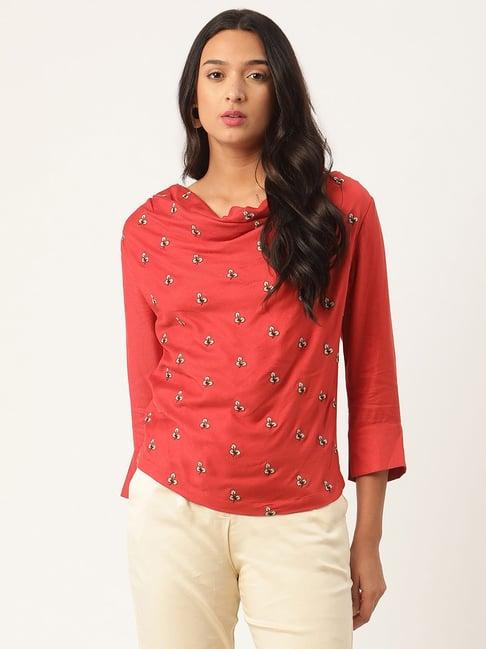 rooted rust embroidered top