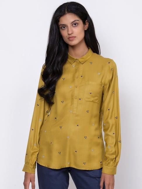 rooted mustard embroidered top