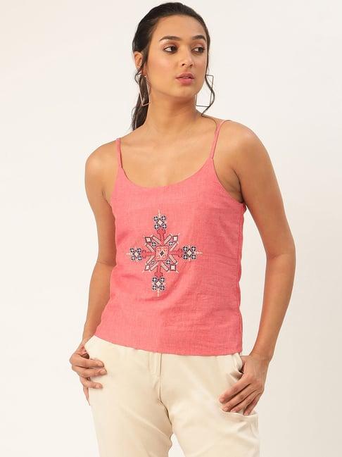 rooted pink embroidered cami top