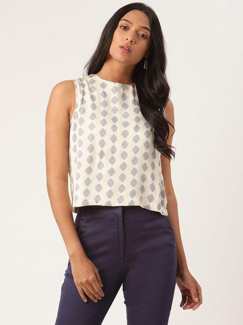 rooted white printed top