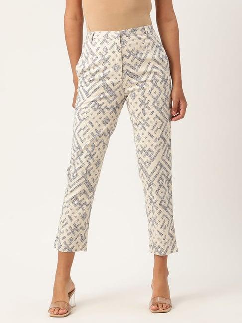 rooted white printed trousers