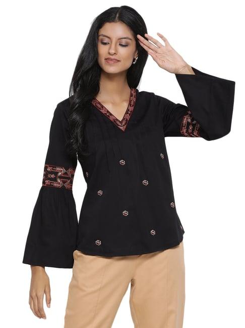 rooted black embroidered top