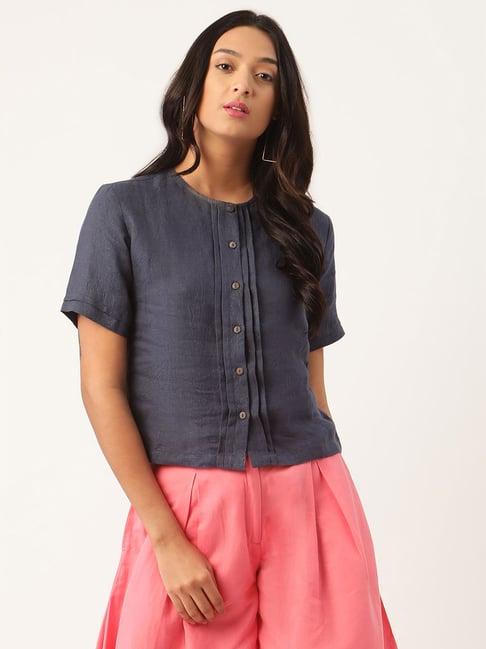 rooted navy linen top