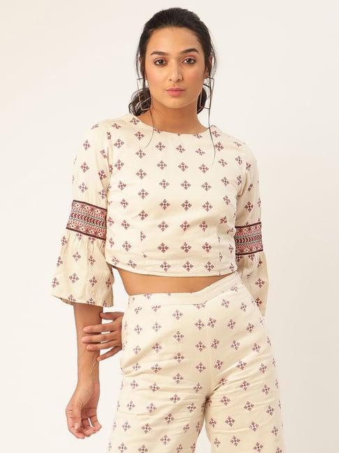 rooted white printed top