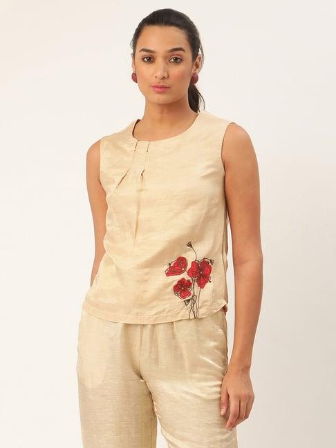 rooted beige linen top