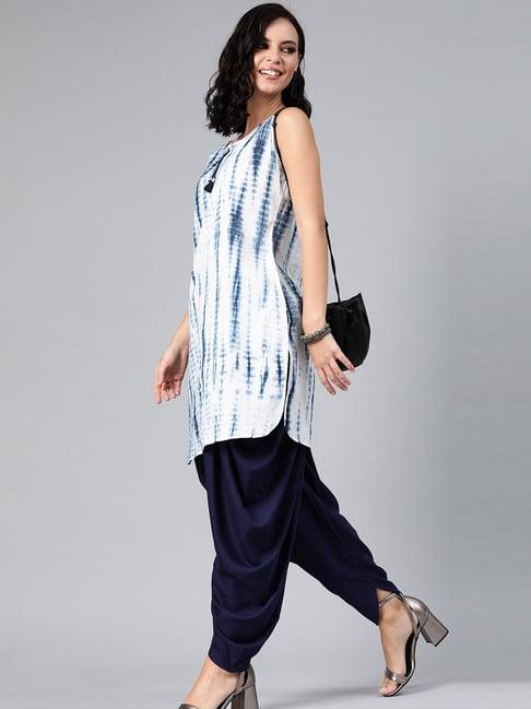 geroo jaipur indigo hand dyed shibori kurta with solid blue dhoti