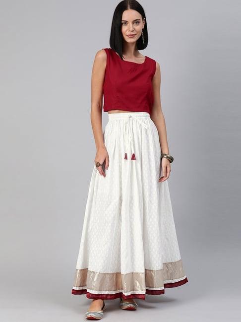 geroo jaipur white pure cotton long skirt with red crop top