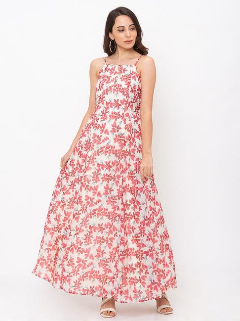 iti off white & red floral print maxi dress