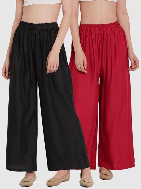 tag 7 black & red cotton palazzos - pack of 2