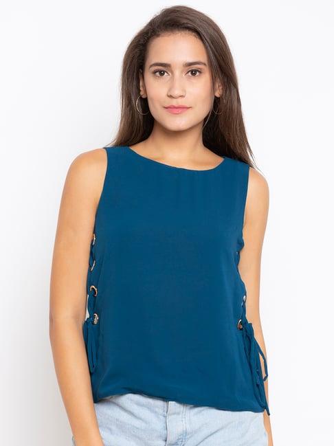 iti teal blue regular fit top