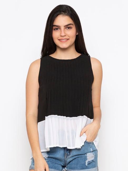 iti black & white pleats top