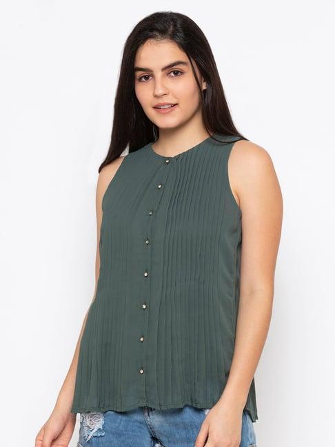 iti vintage green pleats top