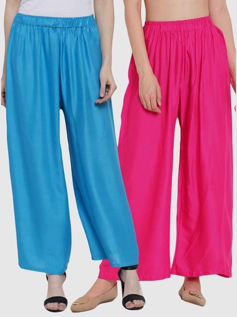 tag 7 blue & pink cotton palazzos - pack of 2