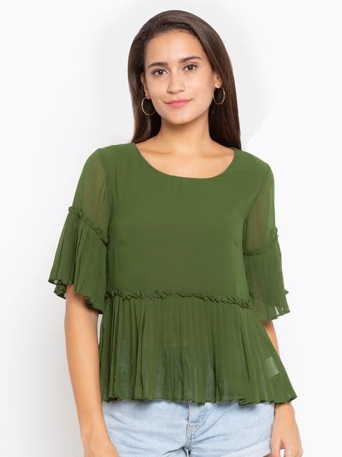 iti olive green regular fit top