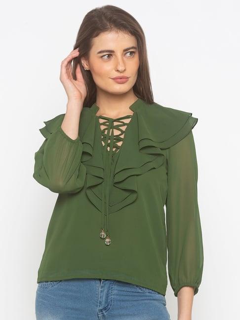 iti olive green regular fit top