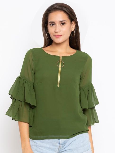 iti olive green regular fit top