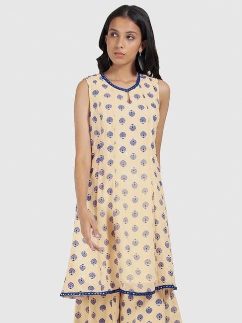 indya ivory printed short kalidar kurti