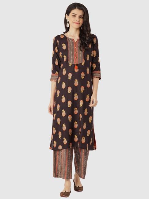 rangmayee brown printed kurta pant set