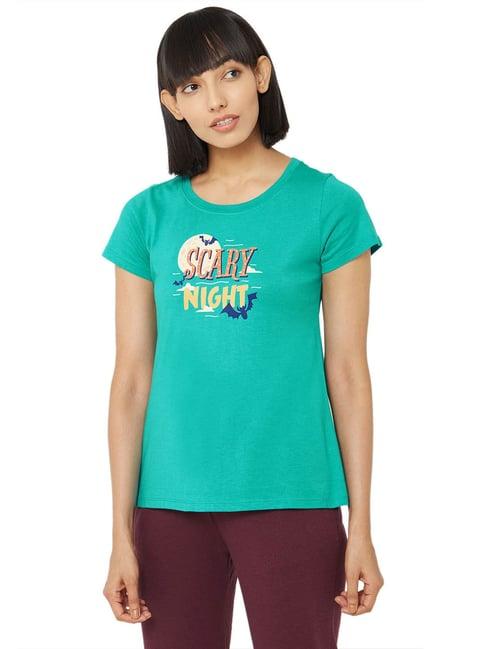 soie teal blue printed t-shirt