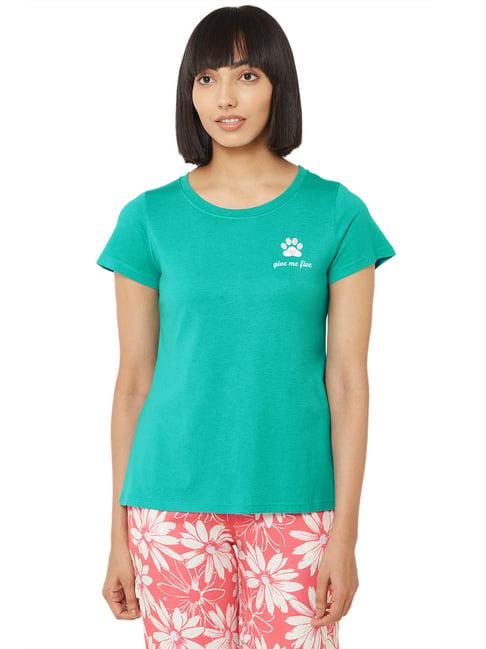 soie teal green textured t-shirt