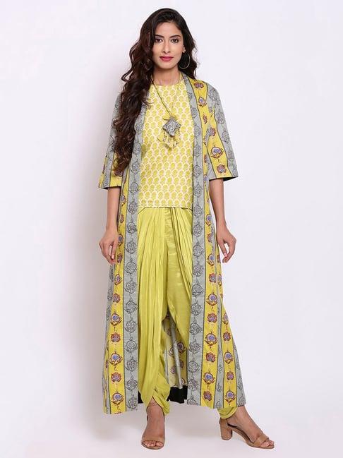 biba lime green printed kurta salwar set with neckpiece