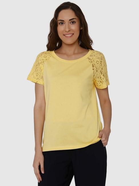 vero moda yellow cotton solid top