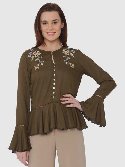 vero moda green embroidery top