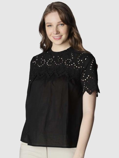 vero moda black cotton regular fit top