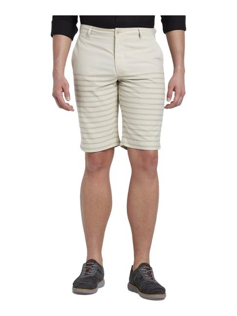 colorplus beige regular fit striped shorts