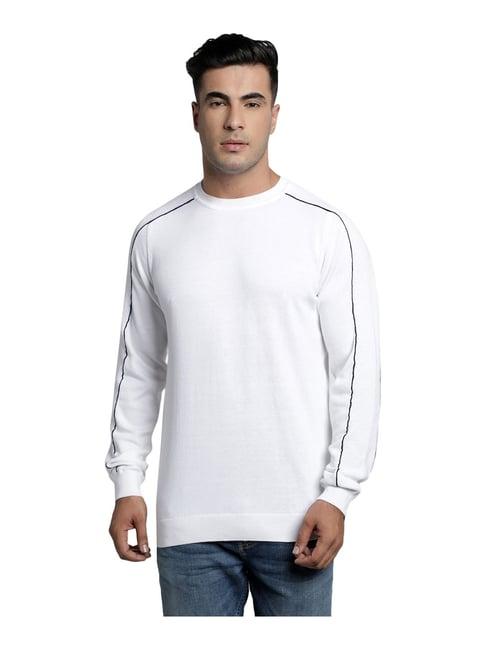 red tape white round neck sweater