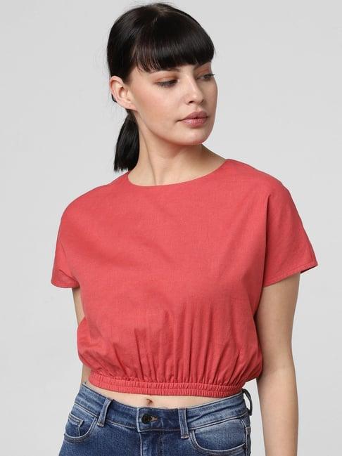 vero moda red cotton regular fit top