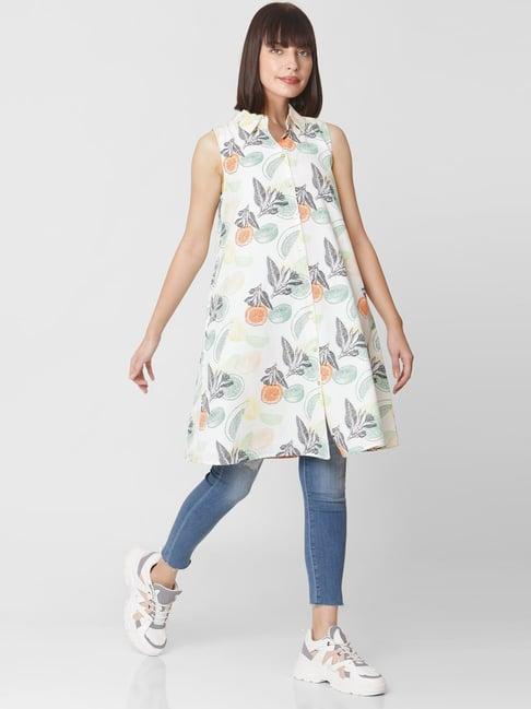 vero moda white cotton floral print tunic