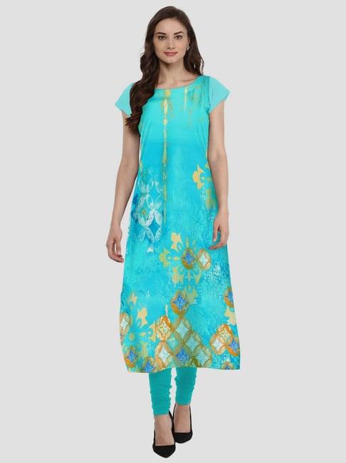 ahalyaa cyan blue printed straight kurta