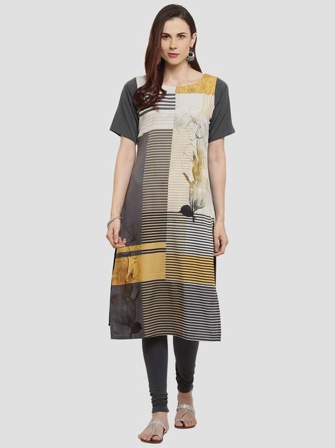 ahalyaa grey printed straight kurta