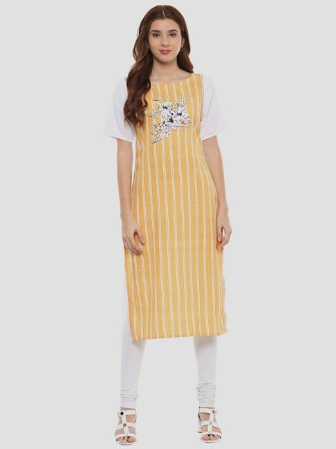 ahalyaa yellow floral print straight kurta