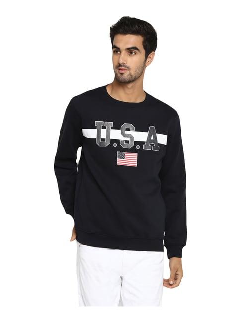 octave navy regular fit printed sweatshirt