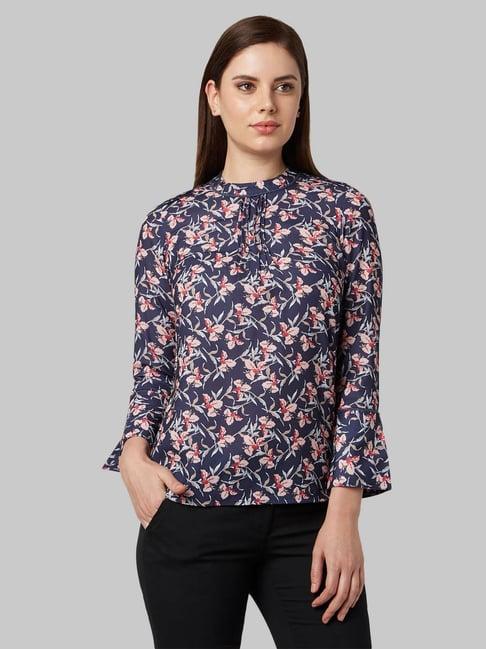 park avenue blue floral print top