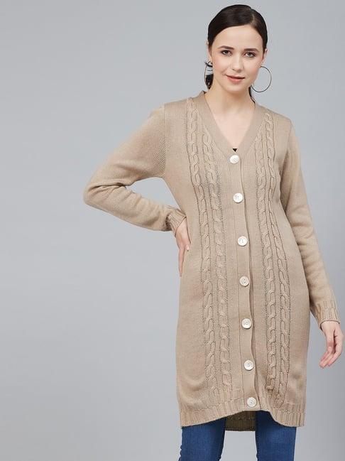 cayman light beige full sleeves longline sweater