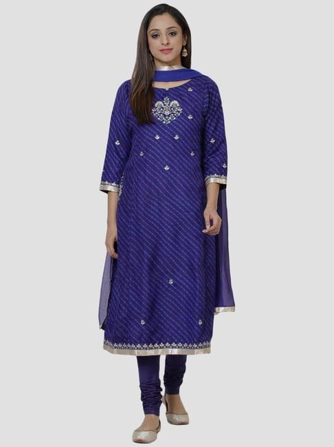 biba royal blue embroidered kurta churidar set with dupatta