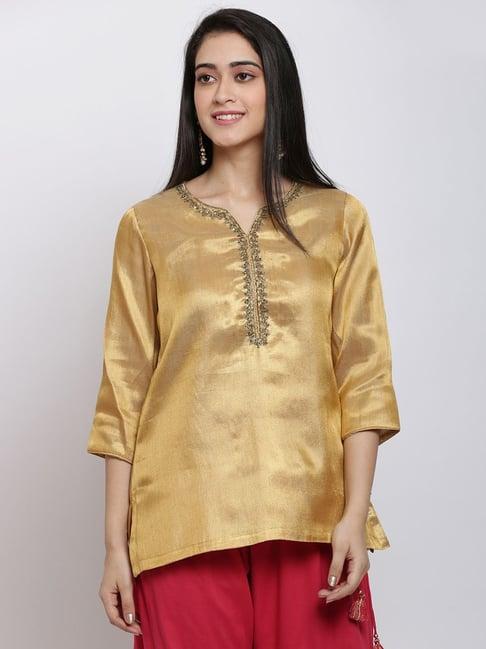 biba golden straight kurti