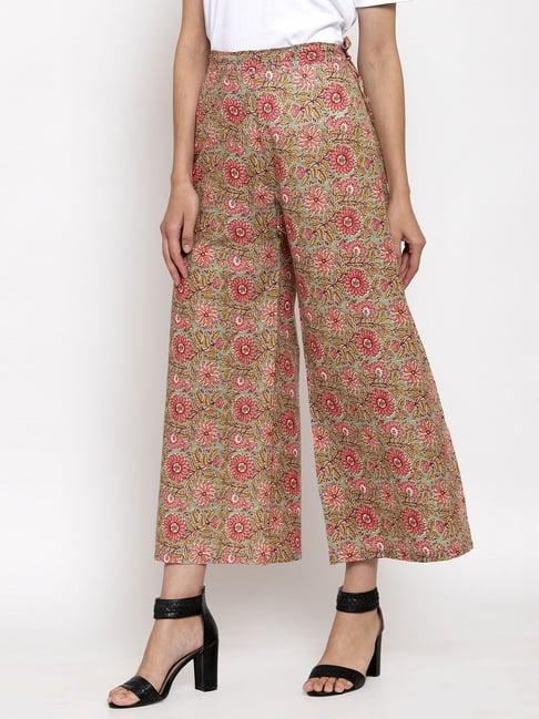 tag 7 green cotton floral print palazzos