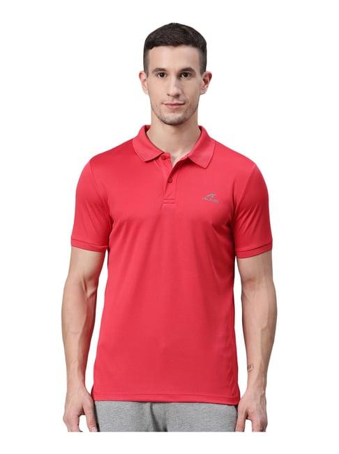 alcis red slim fit self pattern polo t-shirt