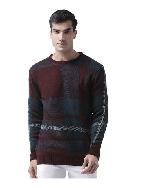 club york maroon cotton checks sweater