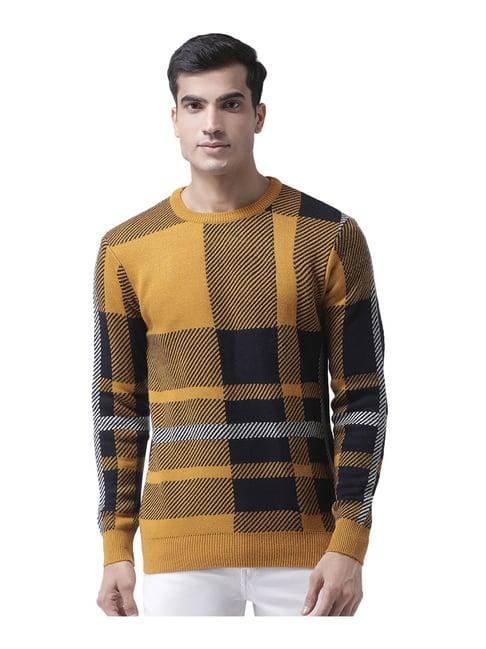 club york yellow & blue cotton checks sweater