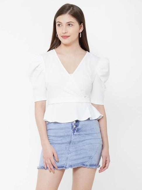 bebe white comfort fit wrap top